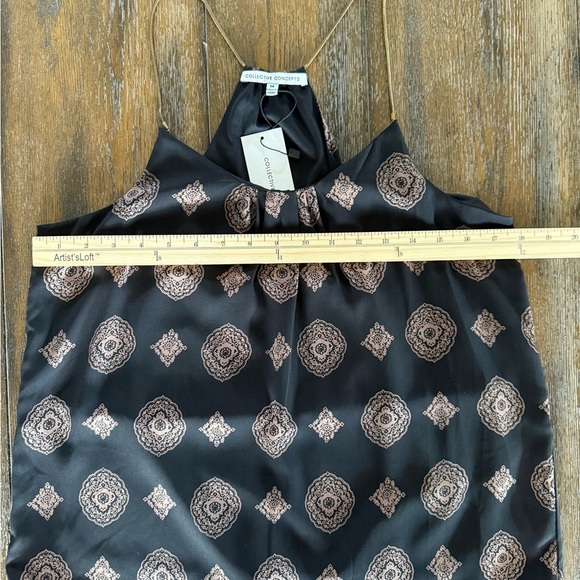 Collective Concepts Women’s Black & Tan Patterned Top with Bronze Straps Size M - Picture 3 of 8